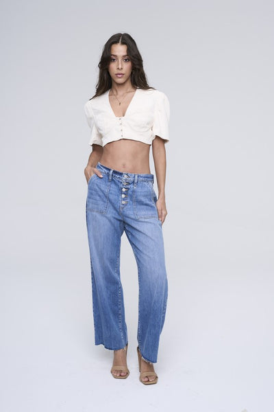 Five Button High Rise Wide Leg Jeans