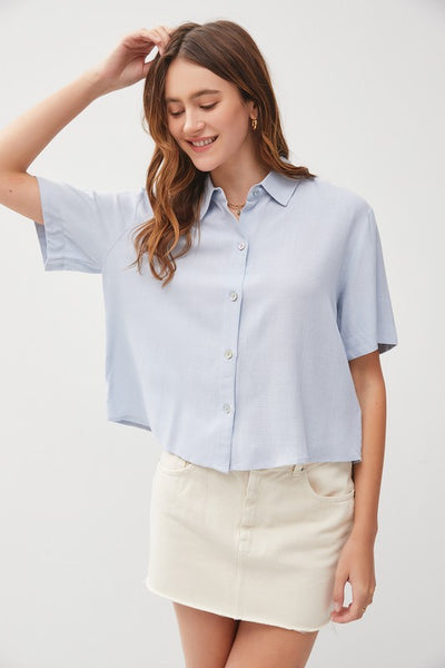 Boxy Crop Button Down Short Sleeve Shirt