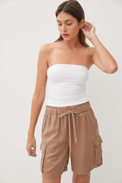 Tencel Drawstring Cargo Bermuda Shorts