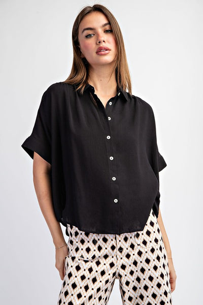 Button Front Crop Blouse Top