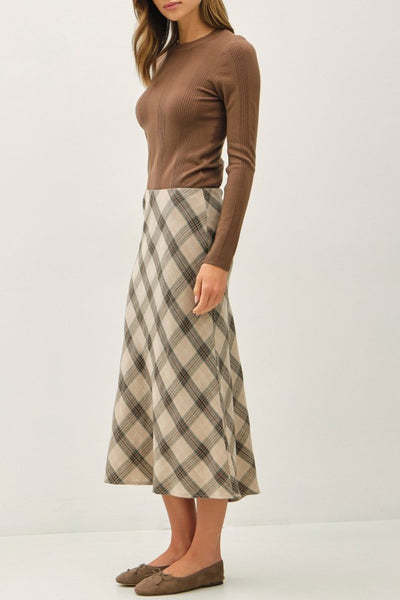 Ruther Plaid Print Midi Skirt