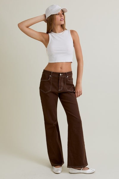 Mid Rise Boot Cut Pants