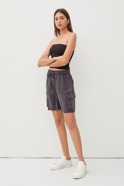 Tencel Drawstring Cargo Bermuda Shorts