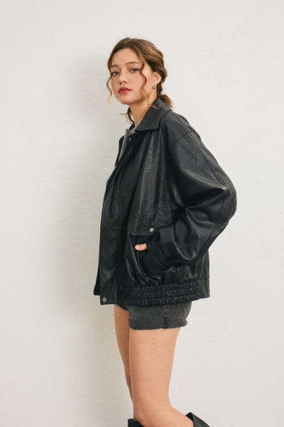 Oversized Faux Leather Biker Jacket