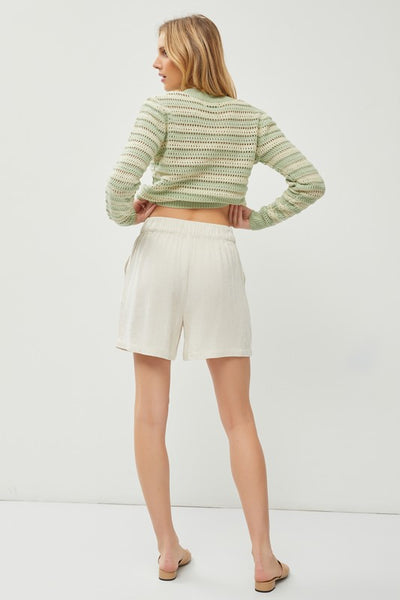 High Rise Linen Blend Pleated Trouser Shorts