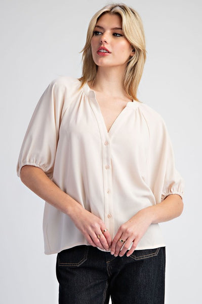 Half Sleeve Button Down Blouse Top