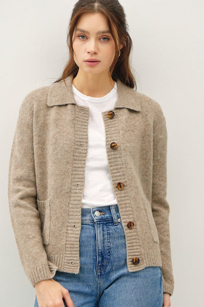 Wool Blend Collared Sweater Jacket