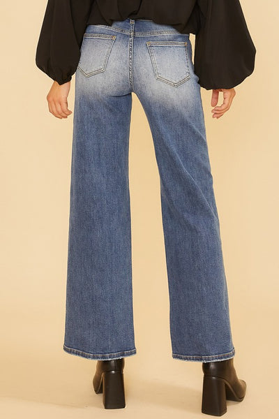 Stretch High Rise Wide Leg Denim Jeans