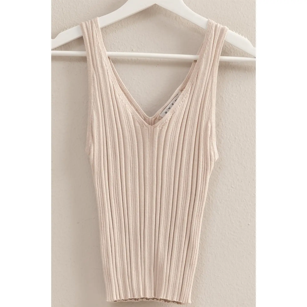 Sleeveless V Neck Snug Fit Knit Top