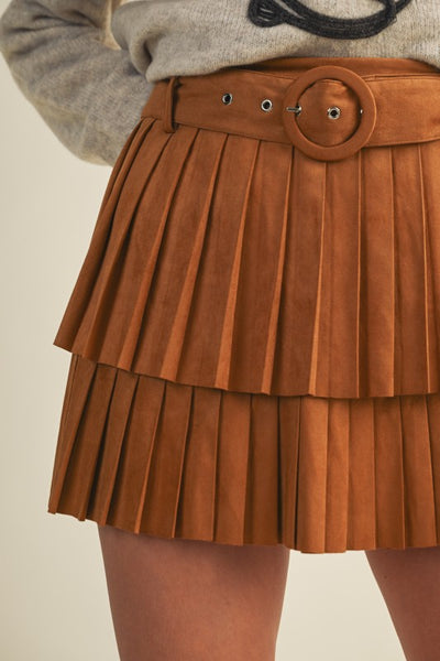 Suede Pleated Mini Skirt