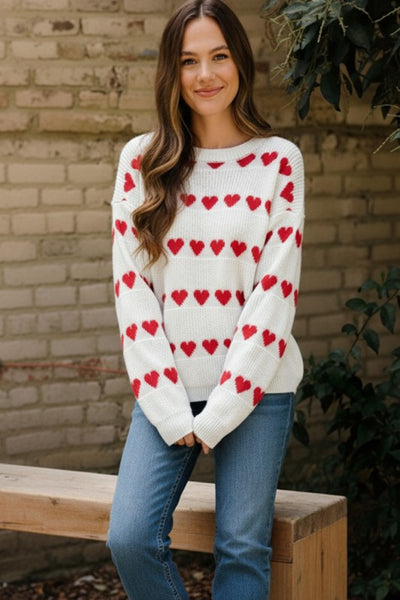 Long Sleeve Heart Stripe Sweater