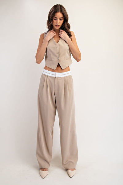 Contrast Waist Tailored Pants