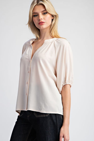 Half Sleeve Button Down Blouse Top