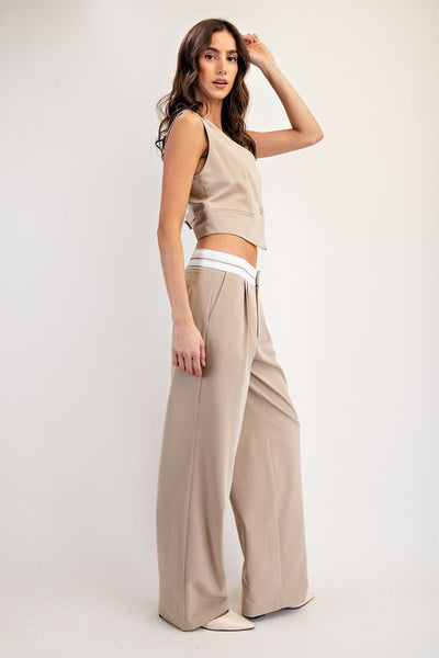 Contrast Waist Tailored Pants