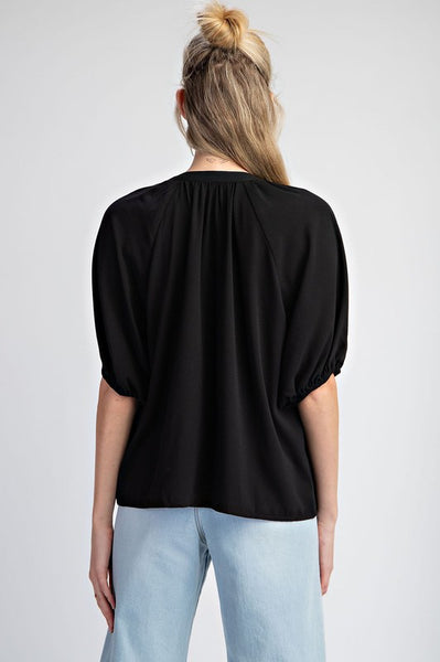 Half Sleeve Button Down Blouse Top