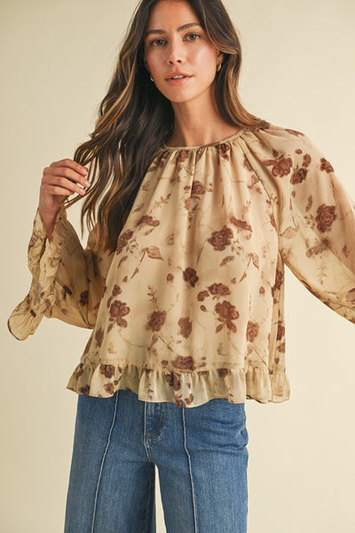 Floral Ruffle Chiffon Blouse