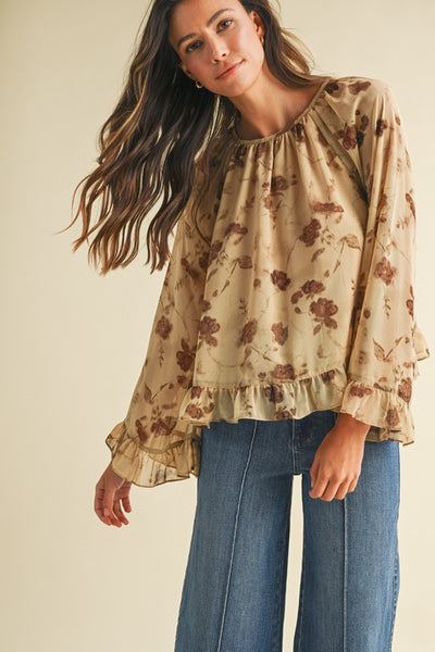 Floral Ruffle Chiffon Blouse
