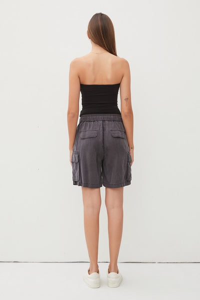 Tencel Drawstring Cargo Bermuda Shorts
