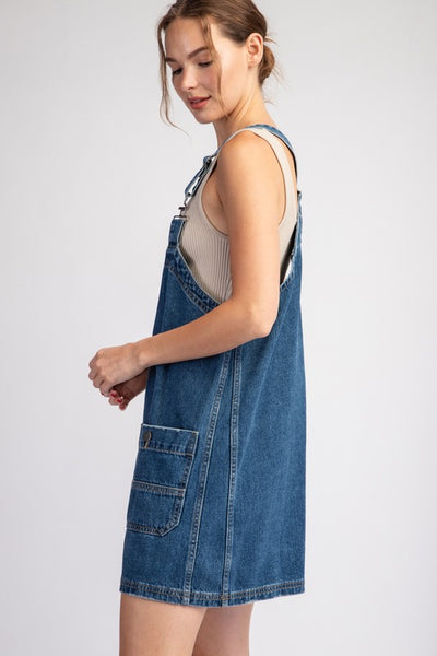 Mineral Washed Overall Mini Dress