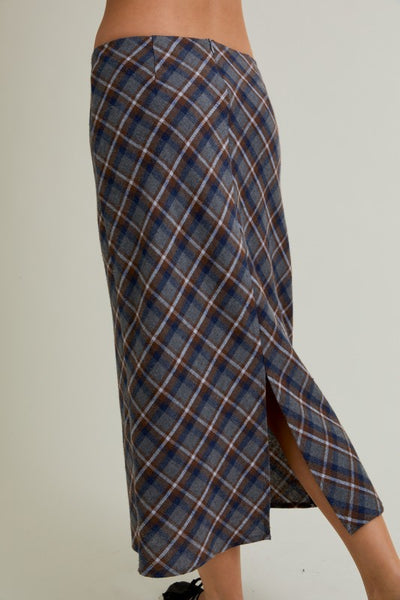 Low Waist Plaid Midi Skirt