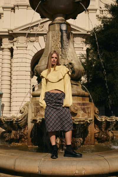 Low Waist Plaid Midi Skirt