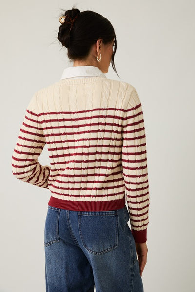 Stripe Cable Sweater Cardigan