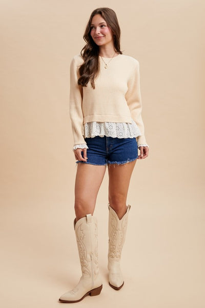 Lace Trimmed Rib Sweater
