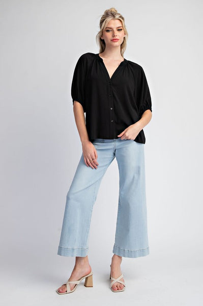 Half Sleeve Button Down Blouse Top