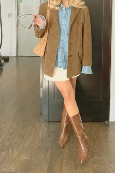 Suede Lapel Blazer Jacket