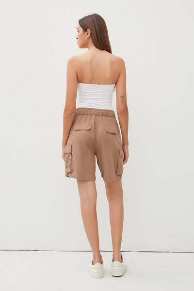 Tencel Drawstring Cargo Bermuda Shorts
