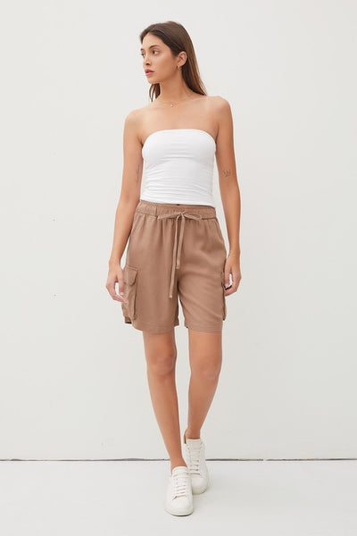 Tencel Drawstring Cargo Bermuda Shorts
