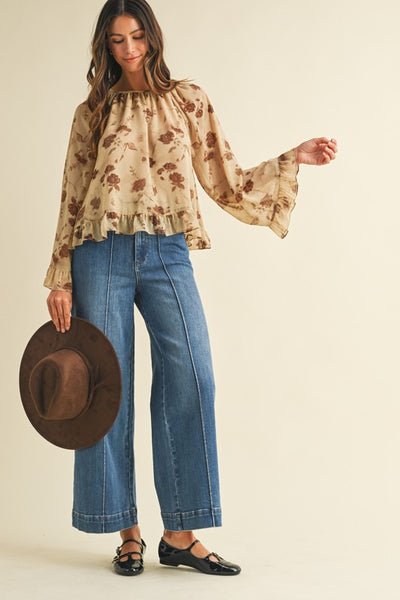 Floral Ruffle Chiffon Blouse