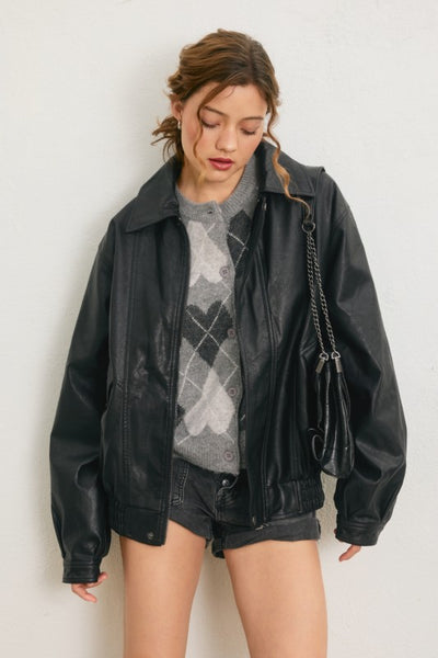 Oversized Faux Leather Biker Jacket