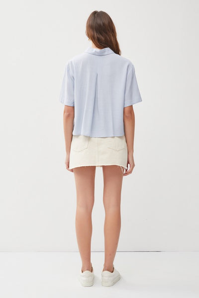 Boxy Crop Button Down Short Sleeve Shirt