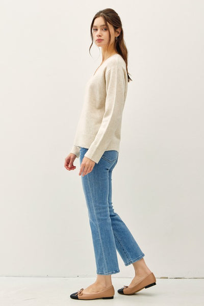 Wool Blend Relaxed V Neck Sweater
