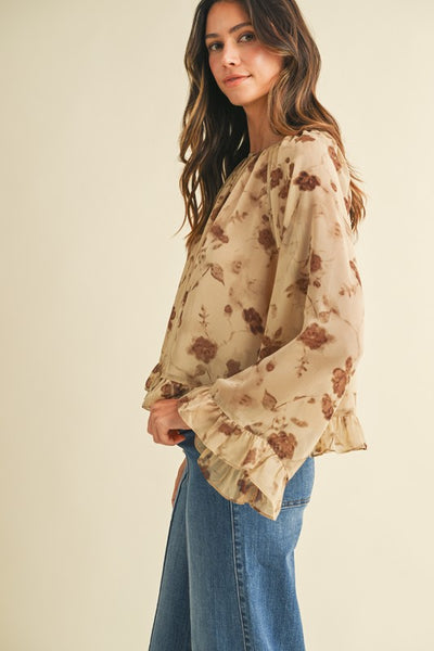 Floral Ruffle Chiffon Blouse