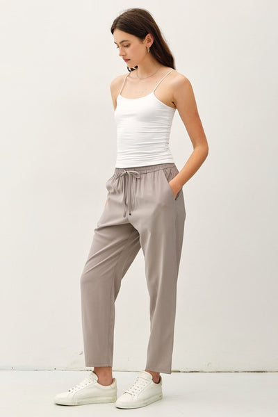 High Rise Elastic Drawstring Ankle Pants