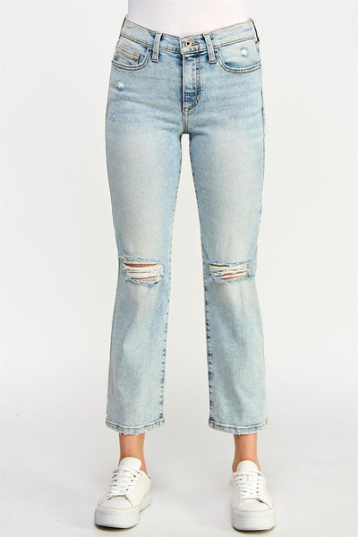 Mid Rise Ultra Stretch Crop Straight Jeans