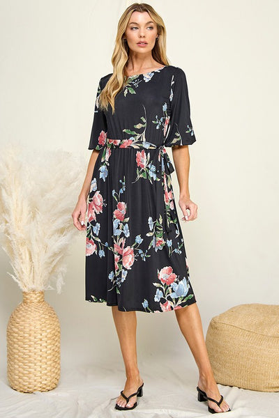 Floral Dress With Quarter Sleeves