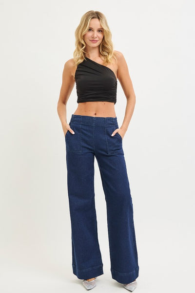 Elastic Patch Pocket Jeans