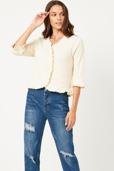 Ruffled Buttoned Cardigan