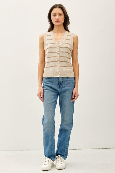 Striped Button Up Vest