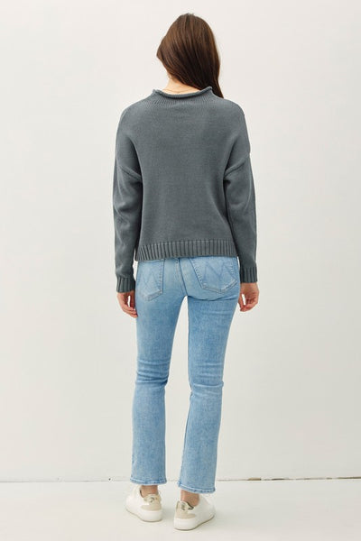 Chunky Raw Edge Mock Neck Sweater