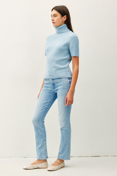 Wool Blend Turtleneck Short Sleeve Sweater