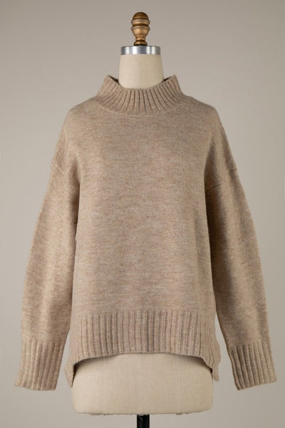 Ribbed Trim Mock Neck Sweater Top