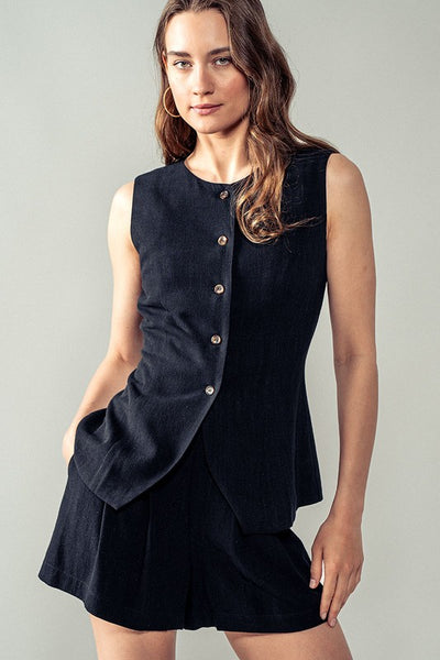 Sleeveless Button Down Linen Vest