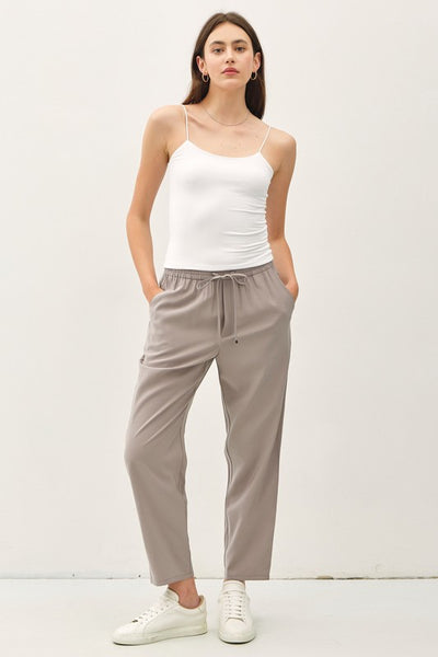 High Rise Elastic Drawstring Ankle Pants