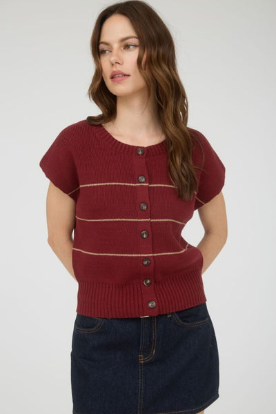 Stripe Short Sleeve Cardigan