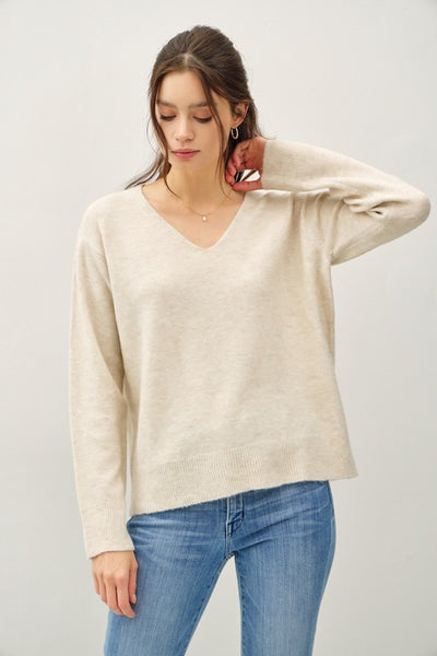 Wool Blend Relaxed V Neck Sweater