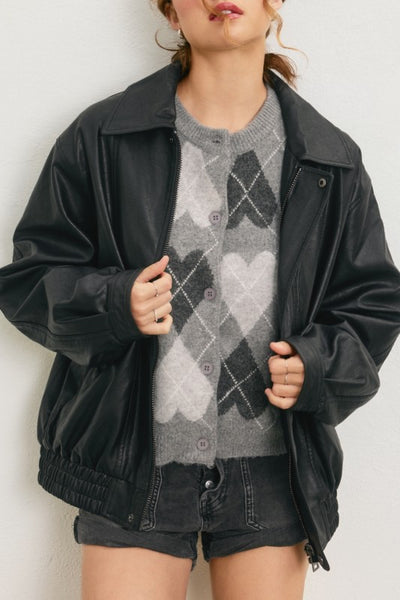 Oversized Faux Leather Biker Jacket